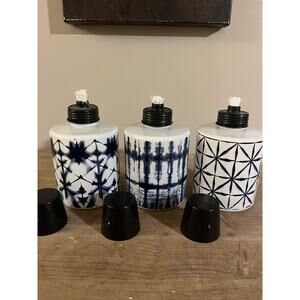 Tiki table top torch ceramic 3 pack garden patio outdoor tie dye blue